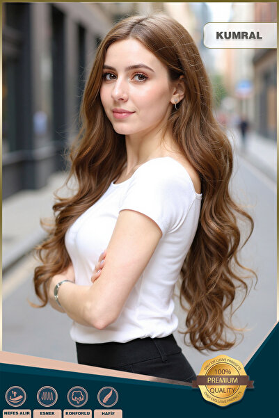 KONAK PERUK Yoğun Dalgalı Fiber Sentetik Uzun Perçemsiz Peruk - Kumral