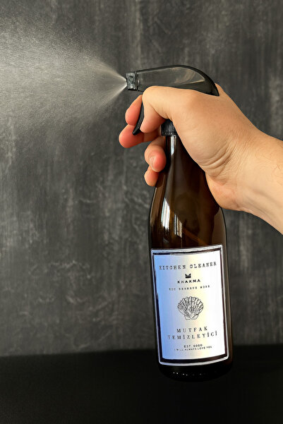 KHAKMA Ahşap Stantlı Sprey Amber Uzun Şişe Mutfak Temizleyici 500ml Beyaz