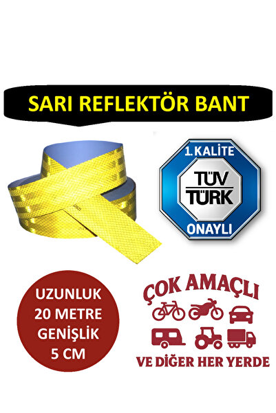 Otopeksan Reflektör Bant - Fosforlu Bant - Sarı - TÜVTÜRK Onaylı - 20 Metre -...