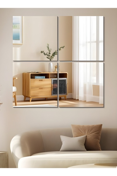 Taimi بلاطات مرايا جدارية كاملة الطول بدون إطار، مكونة من 4 قطع، مناسبة للمكياج، وغرفة المعيشة، والمدخل، والصالة الرياضية - 25 × 25 سم