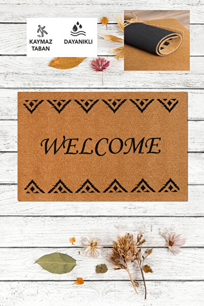 KARMAT Door Front Mat, Welcome, Patterned Written Mat, Mat for Decorative Dowry, Home Gift
