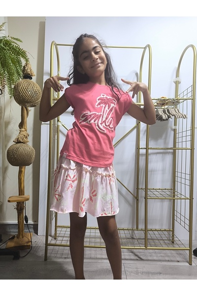 Miniworld Girl's Skirted T-Shirt Set Cotton Palm