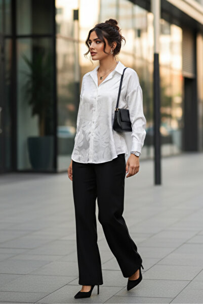 PASTELASTORE Cămașă de damă din satin cu model alb 1164