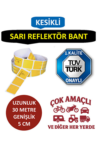 Otopeksan Reflektör Bant - Fosforlu Bant - Sarı - TÜVTÜRK Onaylı - 30 Metre - 5 CM - Kesikli