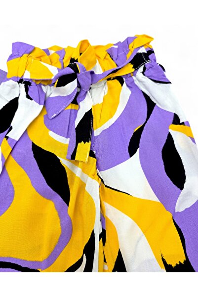 Ege Bebek Kız Çocuk 2-3-4-5-6 Yaş, Mevsimlik Fırfırlı Tiril Tiril Dokuma Pantalonlu Alt Üst Takım Mor