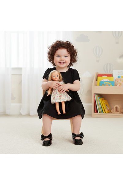 MY MINIE Baby Girl Moccasin Shoes Black Patent Leather Bow Elastic First Step Shoes (Booties)