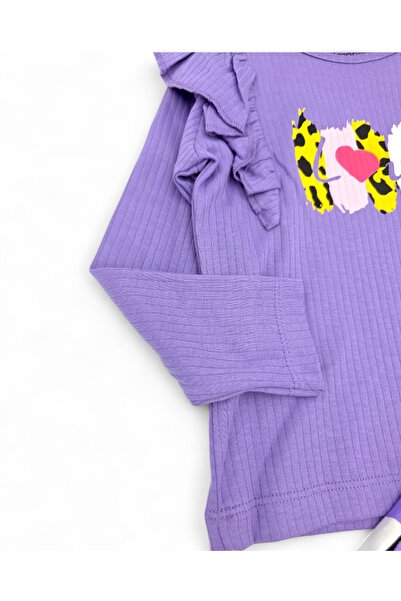 Ege Bebek Kız Çocuk 2-3-4-5-6 Yaş, Mevsimlik Fırfırlı Tiril Tiril Dokuma Pantalonlu Alt Üst Takım Mor