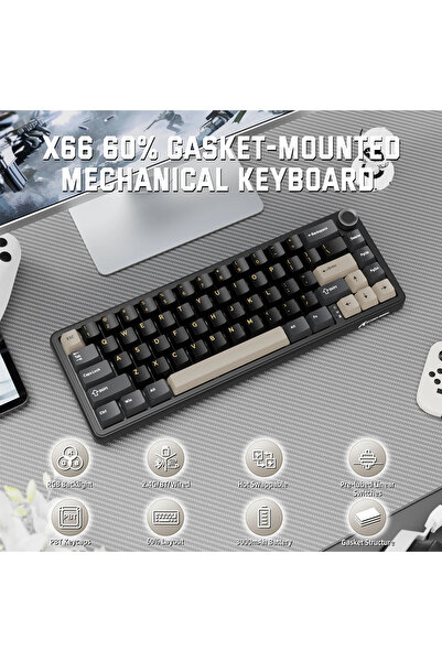 Attack Shark X66 Strawberry Switch RGB Mekanik Kablosuz Oyun Klavyesi Driverlı %60 Gaming Keyboard