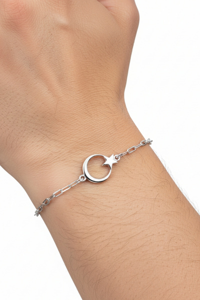 bymissmücevherat 925 Ayar Gümüş Ay Yıldız Erkek Bileklik – Sade Unisex Model ...