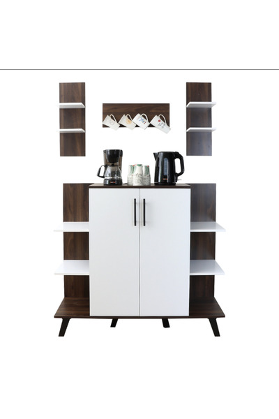 BAITY Wooden Coffee Corner for Home - 3 Drawers and Hanging Shelves