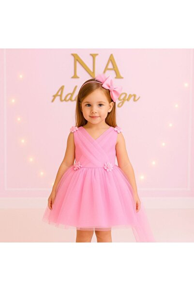 NA ADDESIGN فستان سهرة بتصميم من التول الوردي للفتيات