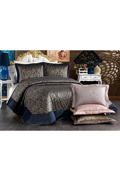 NAKIŞHAN Bella Bedspread Set-Navy Blue 3 Pieces