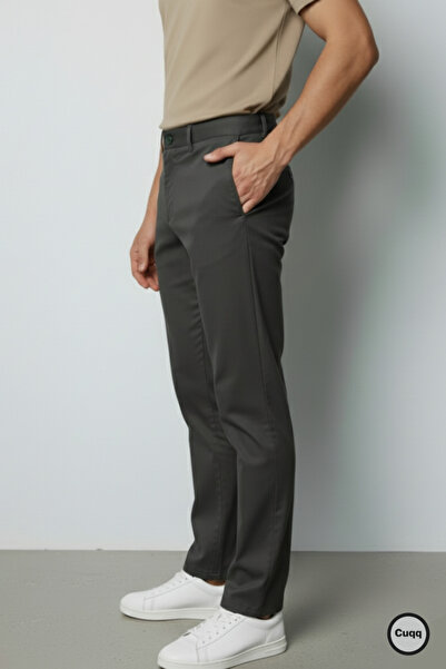 Cuqq Denim Erkek Koyu Gri Renk İtalyan Kesim Esnek Likralı Kumaş Pantolon