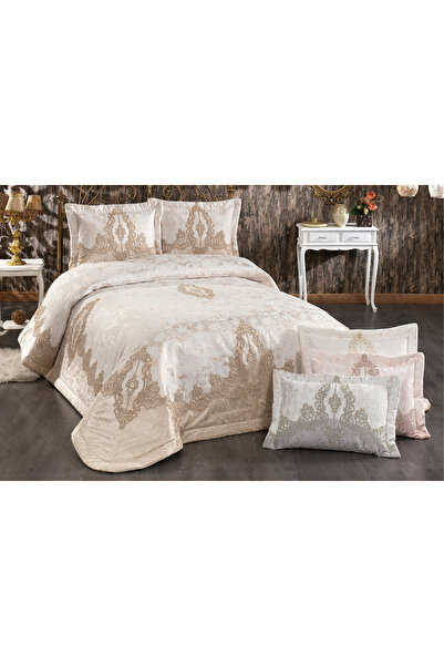 NAKIŞHAN Monalisa Bedspread Set-Cappuccino 3 Pieces