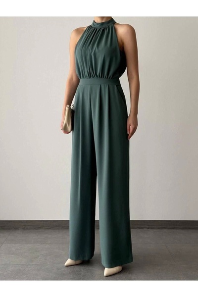 Diemmood Kadın Halter Yaka Krep Kumaş Tulum