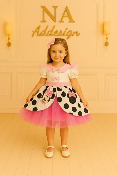 NA ADDESIGN Kız Çocuk Mickey (miki) Mouse Kabarık Pembe Tüllü Elbise