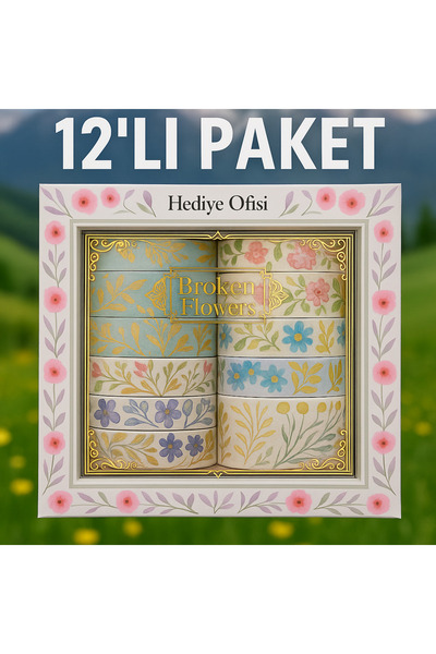 hediyeofisi Gift Office 12 Pack Floral Pattern Washi Tape Set - Colored Tapes for Bullet Journal & Scrapbook