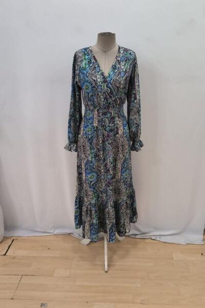 Mossta Μακρύ φόρεμα με διπλό λαιμόκοψη - Μπλε