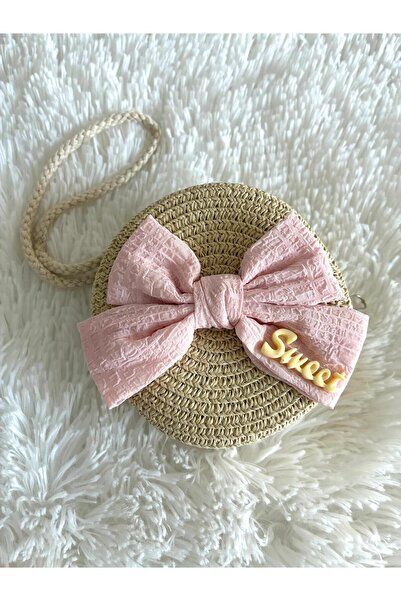 EGES SHİNE Fiyonk aksesuarlı,makrome ip askılı,daire hasır model çocuk çanta ...