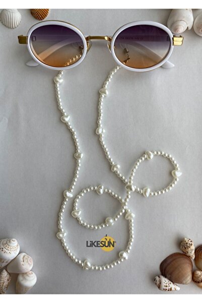 LiKESUN مجموعة اللؤلؤ - قلادة مزدوجة ملفوفة بحزام النظارات وحبل ومضادة للضياع...