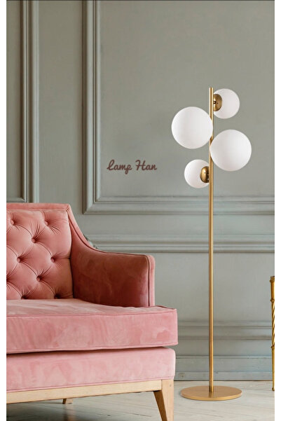 Lamp Han Gold 4 Camlı Tek Ayaklı Zemin Lambası Lambader