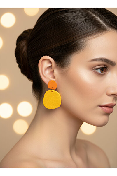 Arya Planet MuffyClay Özel Tasarım, Polimer Kil Sallantılı Sarı Küpe - Sunflare