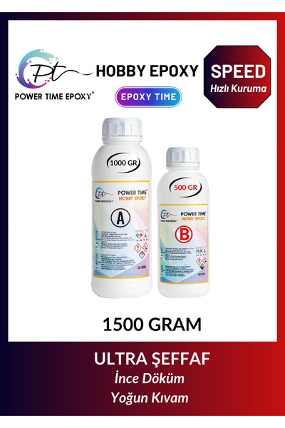 POWER TIME EPOXY 1500 gram Hobi Epoksi Speed/ Hızlı Kuruma/ Ultra Şeffaf Ve P...