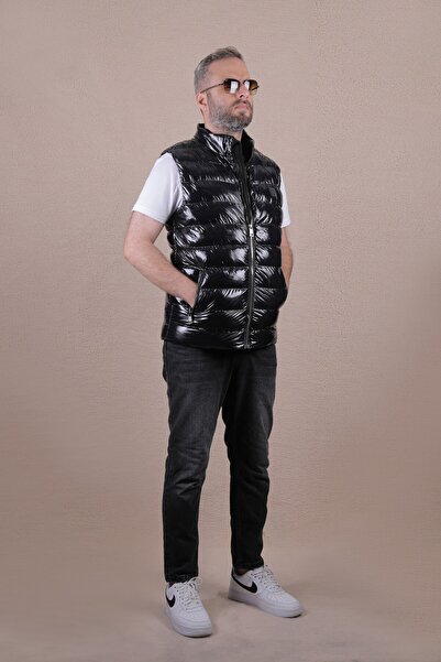 OHEPMODA Slim Fit Men's Shiny Puffer Vest