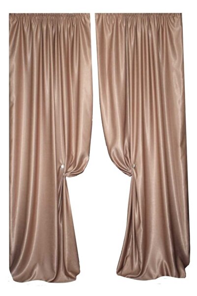 Mastel Set of 2 curtains, cappuccino color, plain velvet pattern