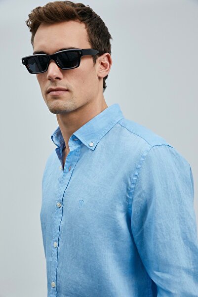 Lufian 111010630 Pitaya Keten Gömlek Comfort Fit Erkek Gömlek MAVİ