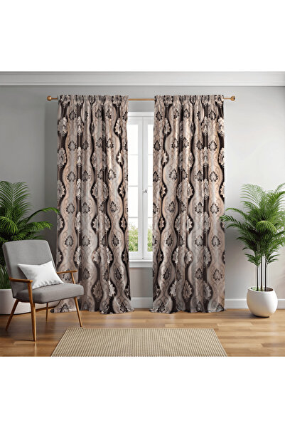 Mastel Set 2 draperii black-out , culoare bej-maro, model baroc B3M