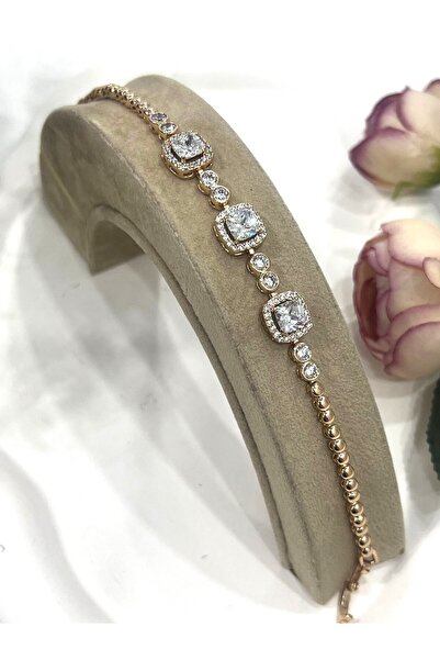 XUPING JEWELRY Vıp Zirkon Kare Taşlı Bileklik (18K ROSE/17 2CM)