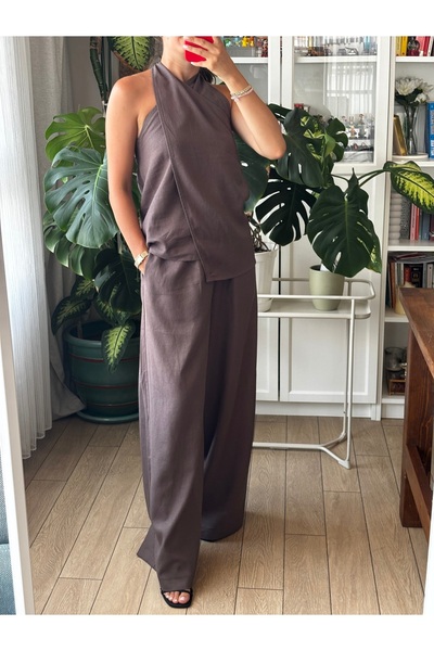 Store 2'Lİ KAHVERENGİ PANTOLON BLUZ KETEN TAKIM