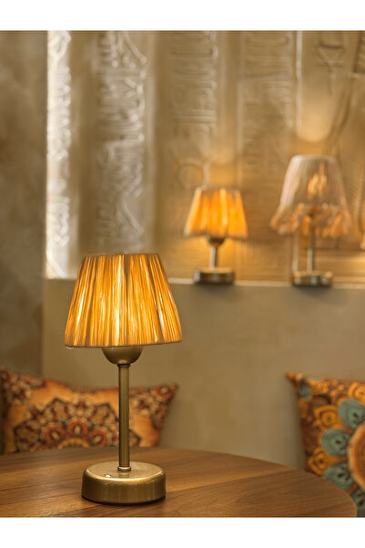 Maison Avf Rafya Saçaksız Şarjlı Masa Lambası - Alt Uzun Eskitme Gold