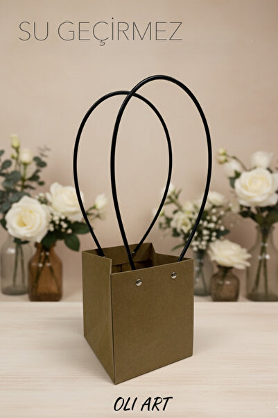 OLİ Art Διακοσμητική τσάντα μεταφοράς λουλουδιών Kraft 6 τεμαχίων |   Αδιάβροχο μοντέλο 16x16 cm