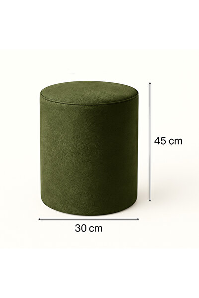 Armegeda Yuvarlak Puf -zen60deri- yeşil Modern Dekoratif Oturma Pufu Rahat Şı...