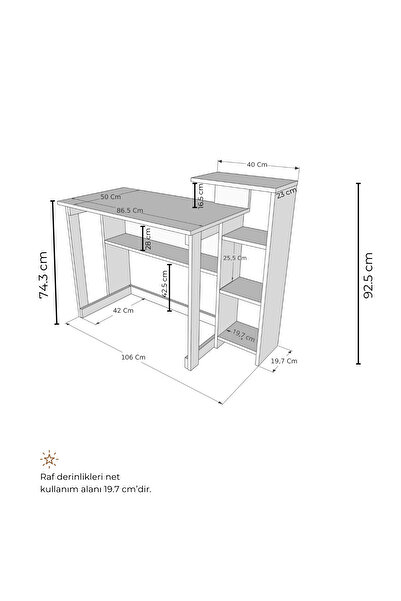 Enda Home Saye 5 Raflı Kitaplıklı Çalışma Masası Atlantik Çam