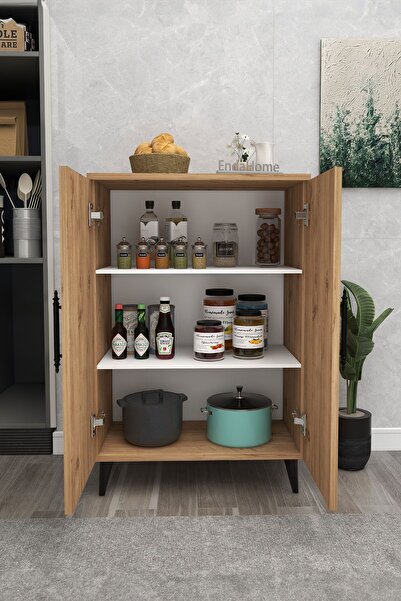 Enda Home 3 Raflı 2 Kapaklı Çok Amaçlı Dolap Çok Amaçlı Mutfak Dolabı Banyo Dolabı Çam