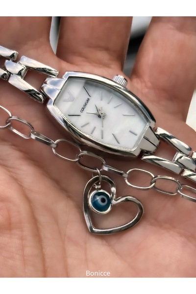 Bonicce Brand Retro Model, Minimal Oval Case, Silver Mesh Strap, Roman Numeral Women's Wristwatch + Bracelet