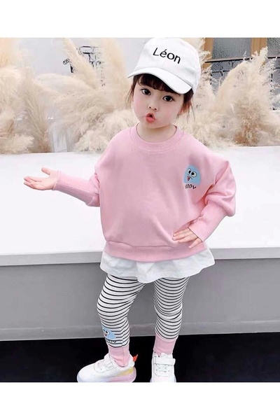 DUDOR KİDS Girl's Happy Pink Bottom Top Set