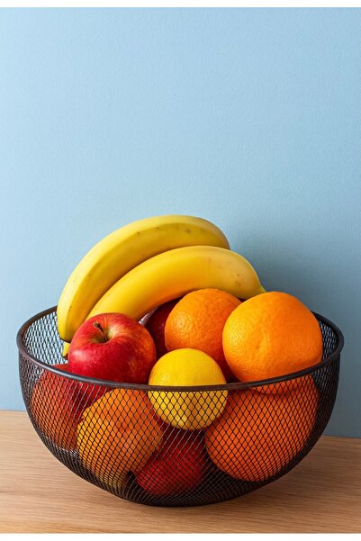 MG HOME Meyve Sepeti,meyvelik,sebzelik,çok Amaçlı Riva Model Siyah Dekoratif Sepet Mutfak Salon Toplayıcı