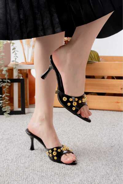 v.s.h velvet Women's Slippers Gold Beaded 7cm Heeled Pointed Toe