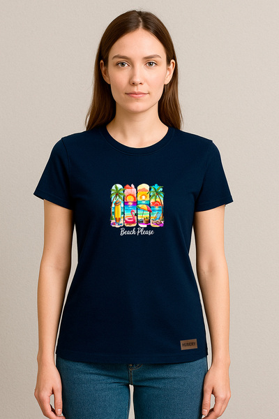 HUBERYWEAR Tricou de damă croi relaxat Beach Please cu imprimeu tropical – HU...