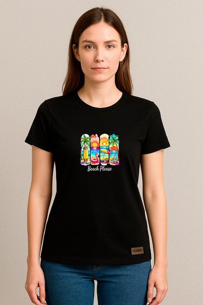 HUBERYWEAR Tricou de damă croi relaxat Beach Please cu imprimeu tropical – HU...