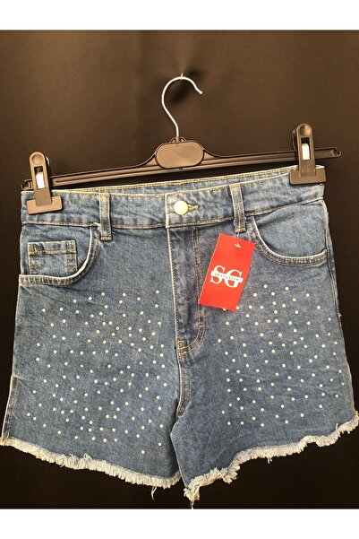 shai Blue Color Stone Tassel Detailed Denim Shorts