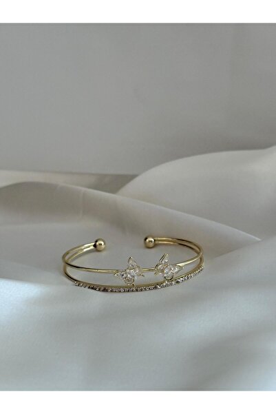 bag and shine PİRİNÇ AÇIK KELEBEK TAŞLI KELEPÇE GOLD (AYARLAMALI)