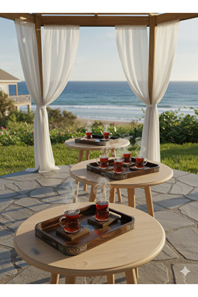 DNC Silver Embroidered Handmade Wooden Tray Set of 3 - Decorative Presentation Tray Serving Tray