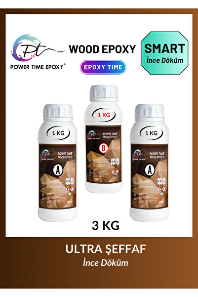 POWER TIME EPOXY 3 Kg Wood Epoxy Smart/ Ultra Şeffaf Epoksi Reçine Ince Döküm...