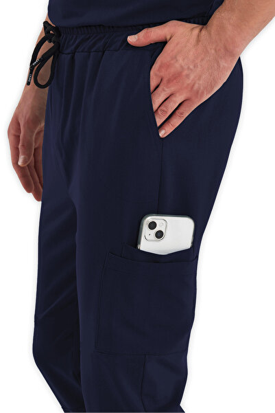 LAME Uniform Erkek Lacivert Kargo Cepli Likralı Hemşire ve Doktor Forması Scr...