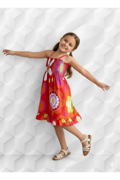 childs Summer Girls' Gipeli Floral Patterned Ruffle Strap Dress